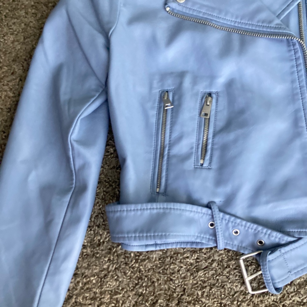 Levi’s Light Blue Faux Leather Moto Jacket – Size L – NWT - Picture 3 of 12